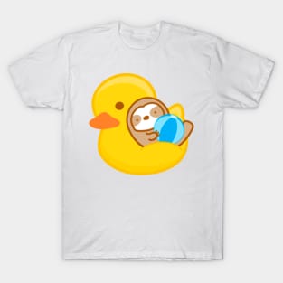 Cute Yellow Rubber Duckie Float Sloth T-Shirt